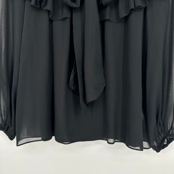 J. Crew 100% Silk Tie-Neck Chiffon Top Ruffle Semi-Sheer Long Sleeve Blouse - Picture 6 of 16